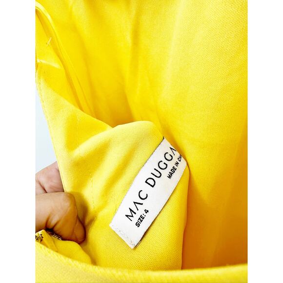 Mac Duggal 42002 Yellow Scoop Neck Beaded Slit Prom Dress Size 4 - Picture 5 of 7